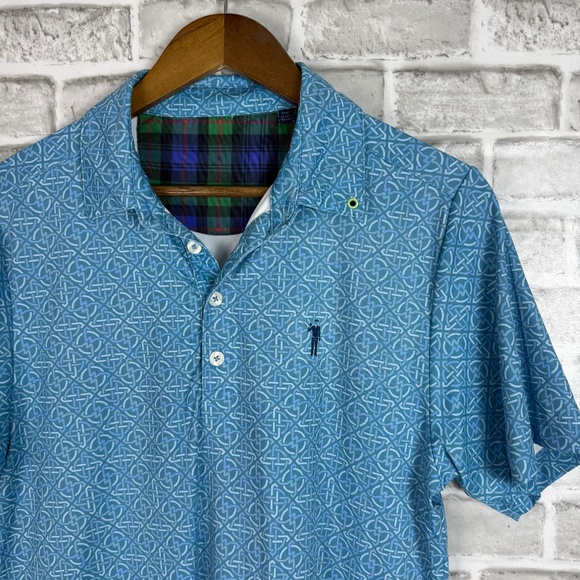 William Murray Light Blue Geometric AOP Performance Golf Polo Mens Small Stretch - Picture 1 of 7